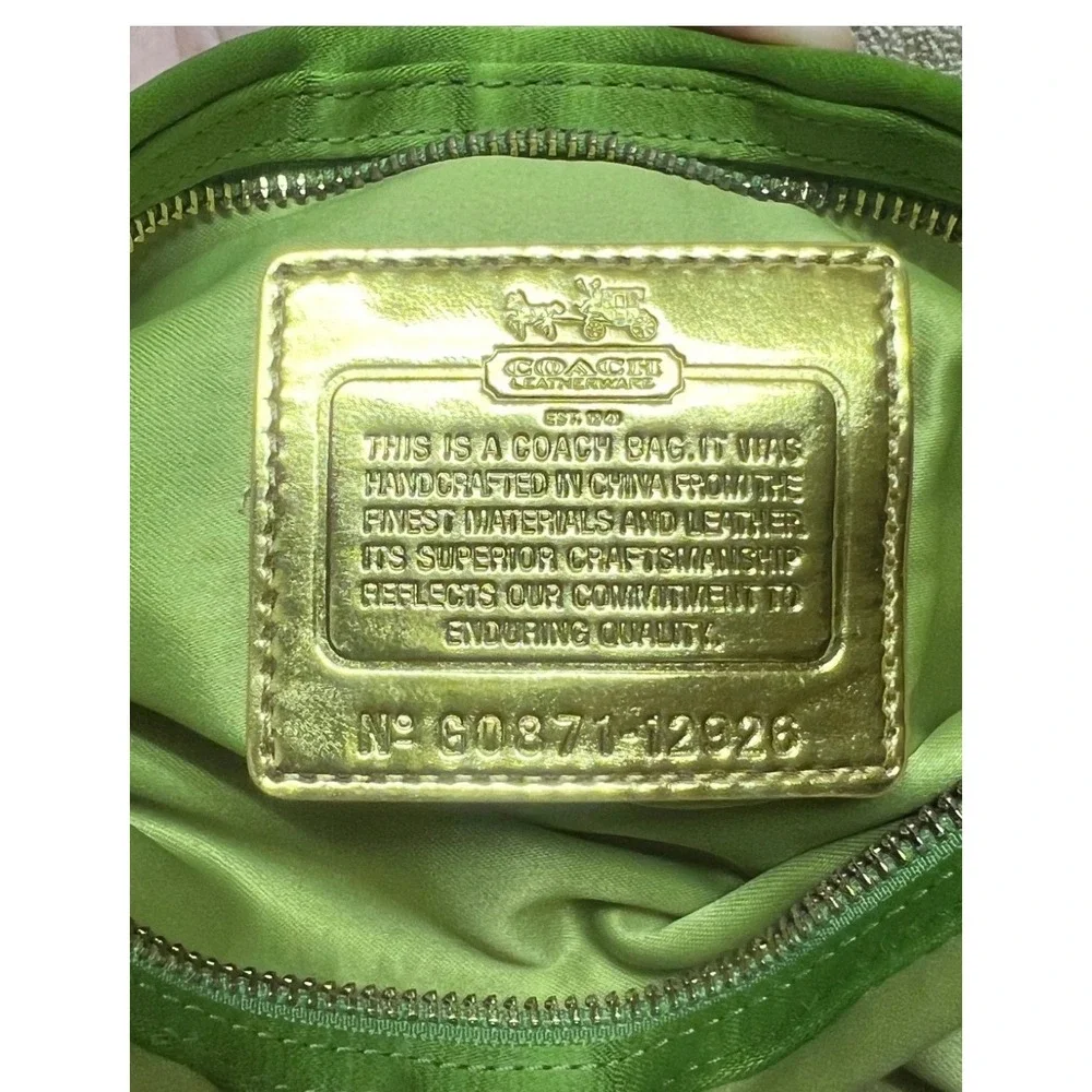 COACH 12926 AMANDA FOLD OVER Green SATIN CHAIN SHOULDER BAG